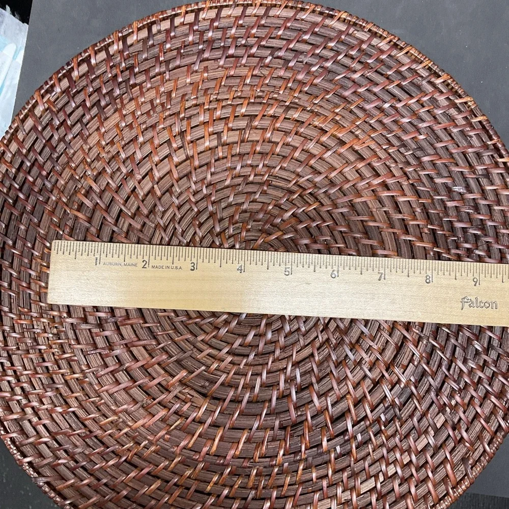 Set of 3 Woven Rattan Charger Plates Dark Brown Wicker 13 Inch Round Table Decor
